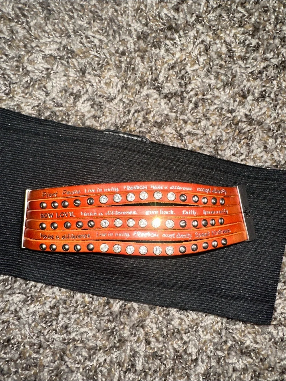 Inspirational Orange Leather Stud Bracelet